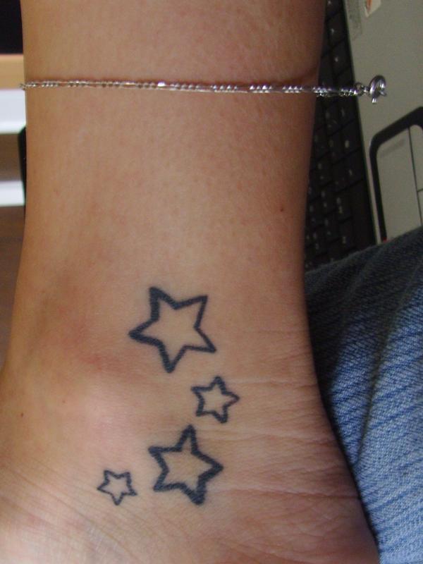 Black Outline Stars Tattoo On Inner Ankle