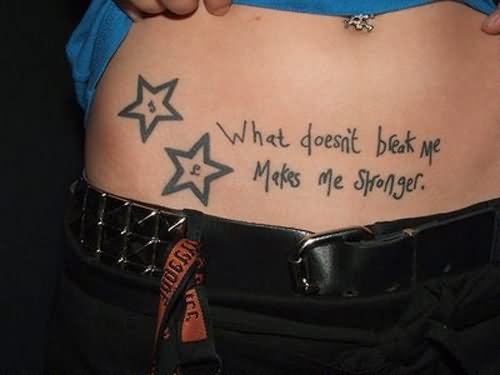 Black Outline Stars With Quote Tattoo Design For Stomach