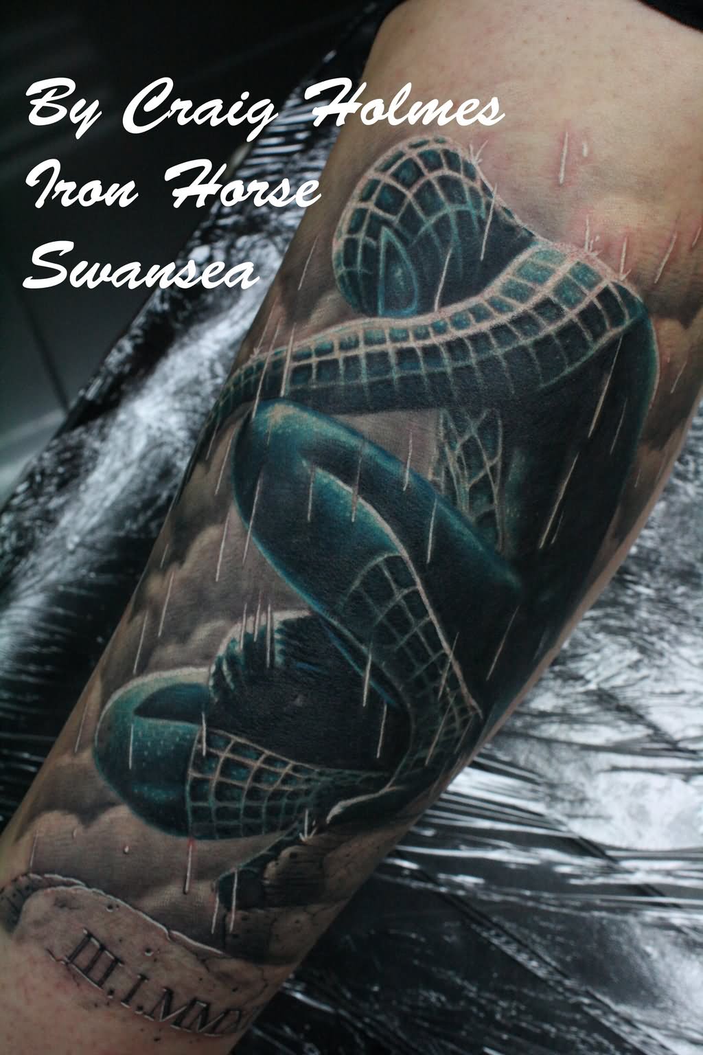 Black Spiderman Tattoo On Leg by Craigholmes