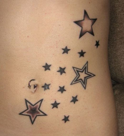 Black Stars Tattoo Design For Stomach