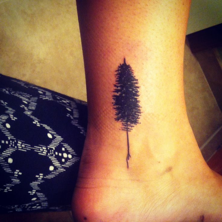 Black Tree Tattoo On Inner Ankle