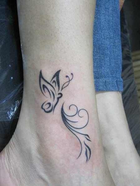 Black Tribal Butterfly Tattoo On Ankle