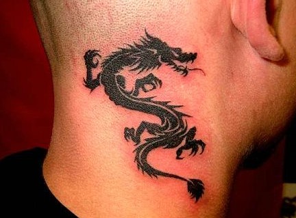 Black Tribal Dragon Tattoo On Back Neck