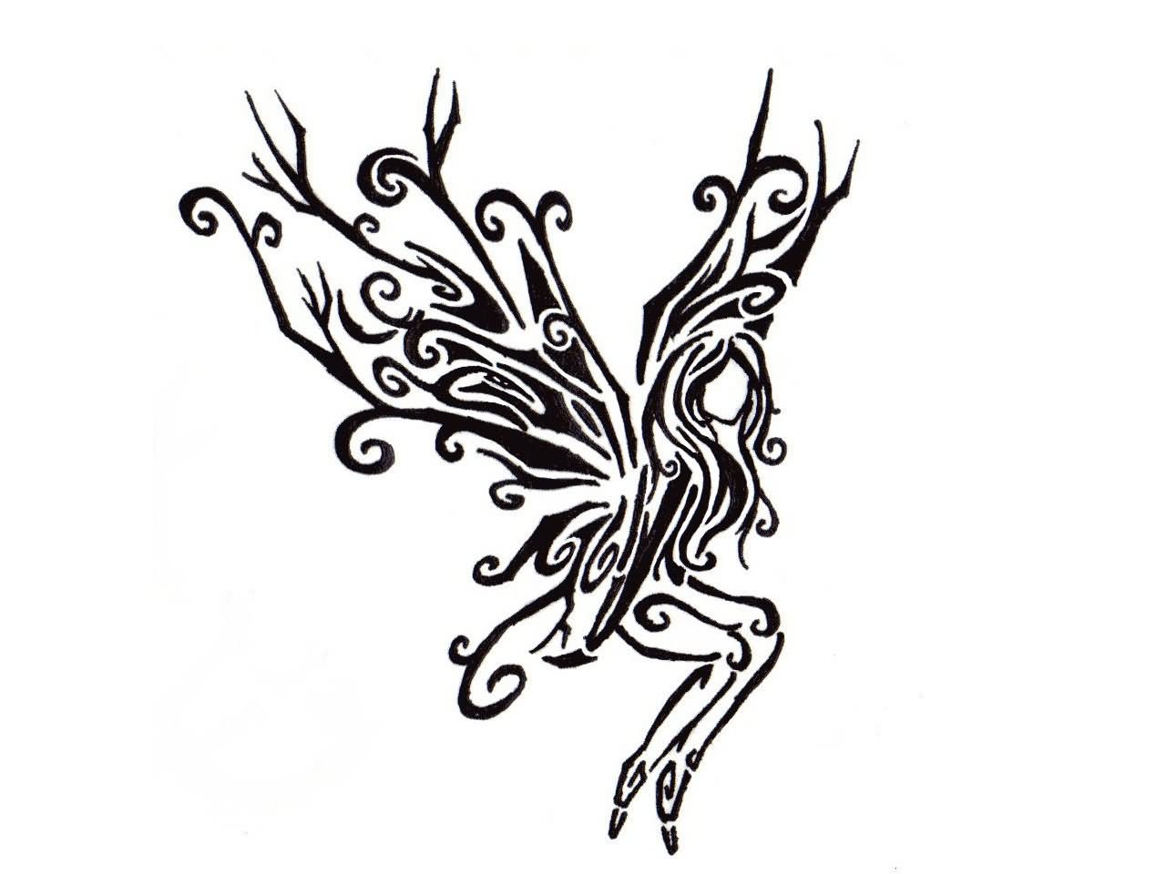 Black Tribal Gothic Angel Tattoo Stencil