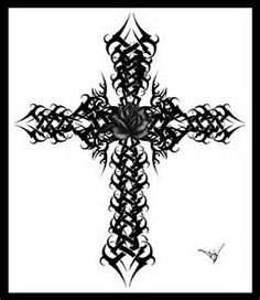 Black Tribal Gothic Cross With Rose Tattoo Design By Quicksilverfury