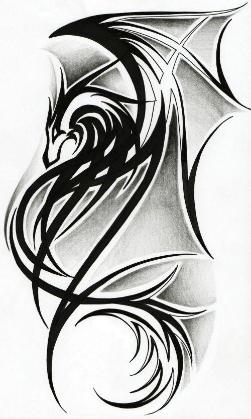 Black Tribal Gothic Dragon Tattoo Design
