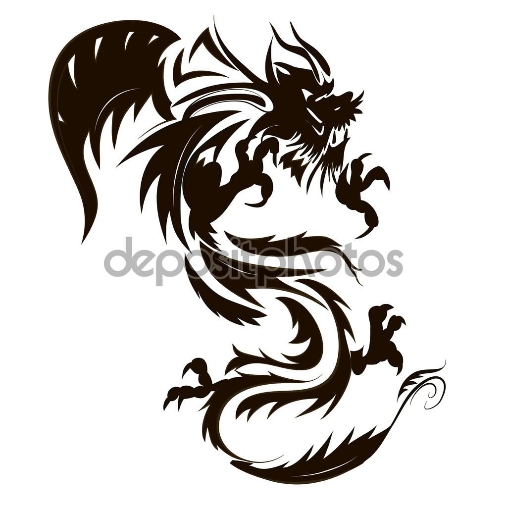 Black Tribal Gothic Dragon Tattoo Stencil
