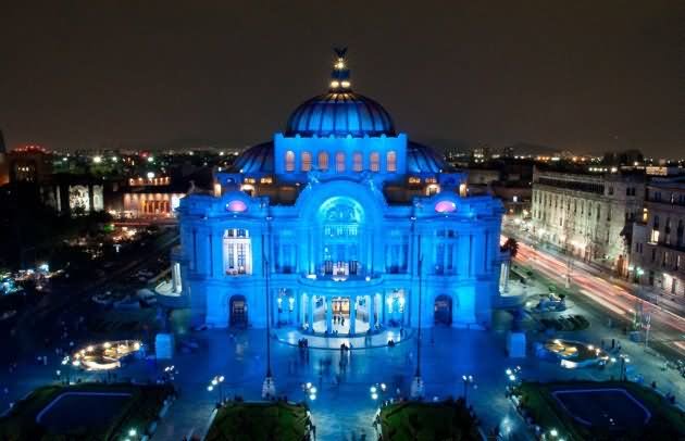 Blue Lights On The Palacio de Bellas Artes At Night