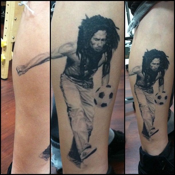 Bob Marley Playing Football Tattoo by Remo