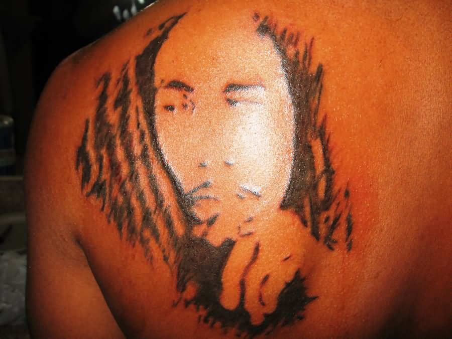 Bob Marley Tattoo On Back Shoulder by Kamin1313
