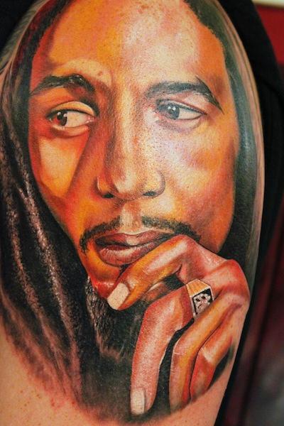 Bob Marley Tattoo On Left Shoulder