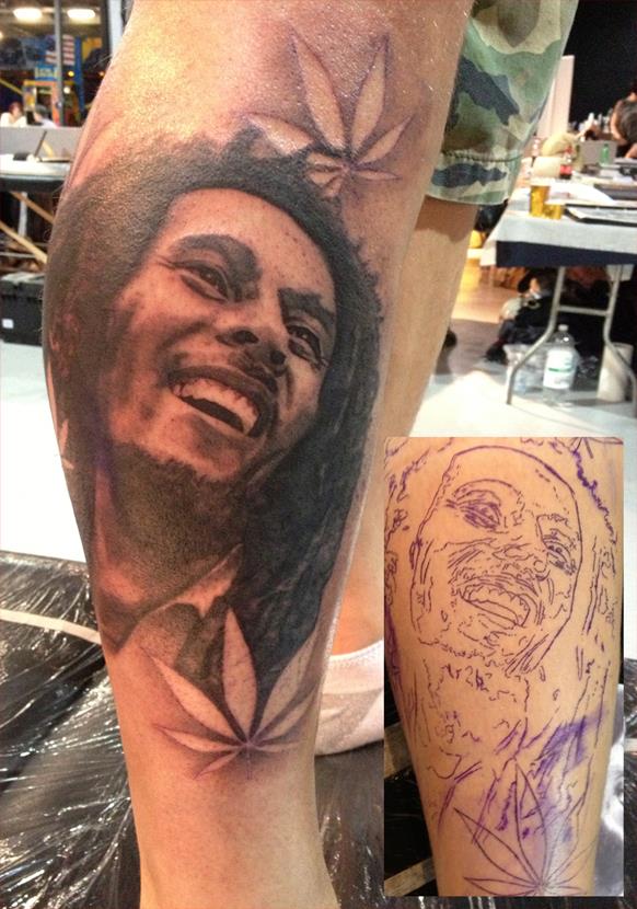 Bob Marley Tattoo On Leg Sleeve by Blacklotusta2