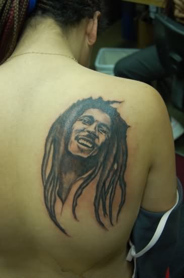 Bob Marley Tattoo On Right Back Shoulder by DeadDoll