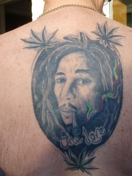Bob Marley Tattoo On Upper Back