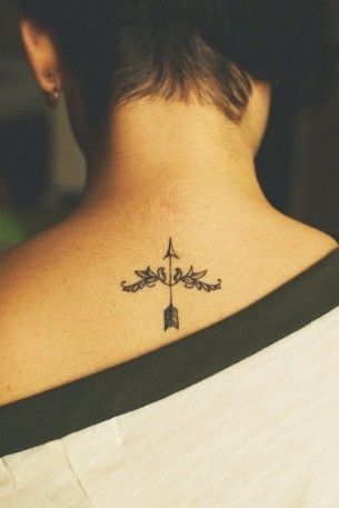 Bow Arrow Tattoo On Back Neck