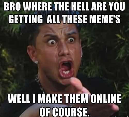 Bro Where The Hell Are You Getting All These Meme's Well I Make Them Online Of Course Funny Online Meme Image