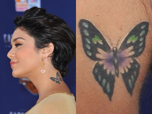 Butterfly Tattoo On Girl Side Neck