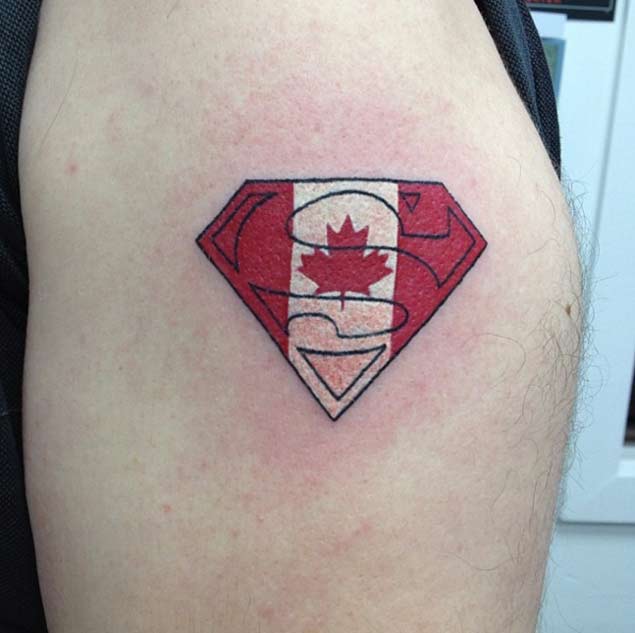 Canada Flag Superman Logo Tattoo Design For Shoulder
