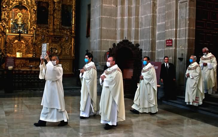 Catholic Clergymen Inside The Metropolitan Cathedral Mexico