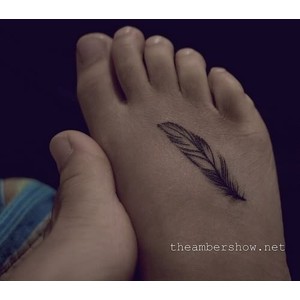 Classic Black And Grey Feather Tattoo On Right Foot