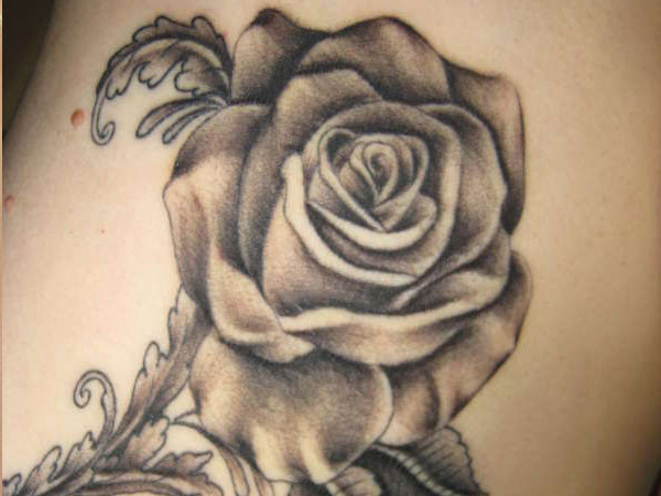 Classic Black And Grey Gothic Rose Tattoo Design