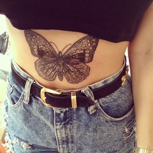 Classic Butterfly Tattoo Design For Girl Stomach