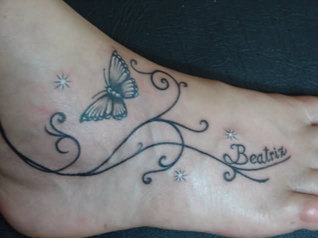Classic Butterfly Tattoo On Foot