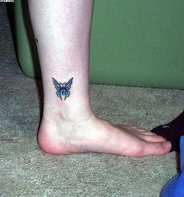 Classic Butterfly Tattoo On Inner Ankle