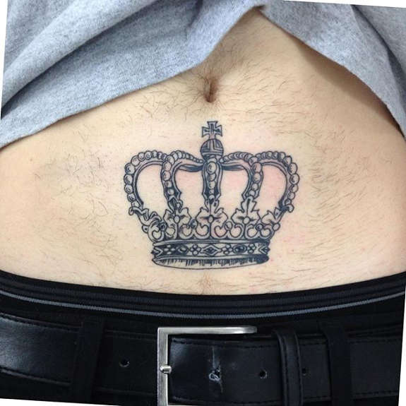 Classic Crown Tattoo Design For Men Stomach