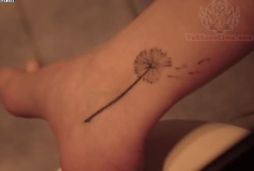 Classic Dandelion Tattoo On Inner Ankle