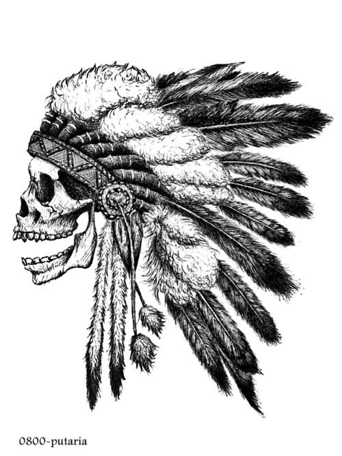 Classic Dotwork Indian Chief Skull Tattoo Design