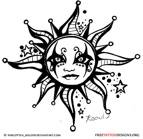 Classic Gothic Sun Tattoo Stencil