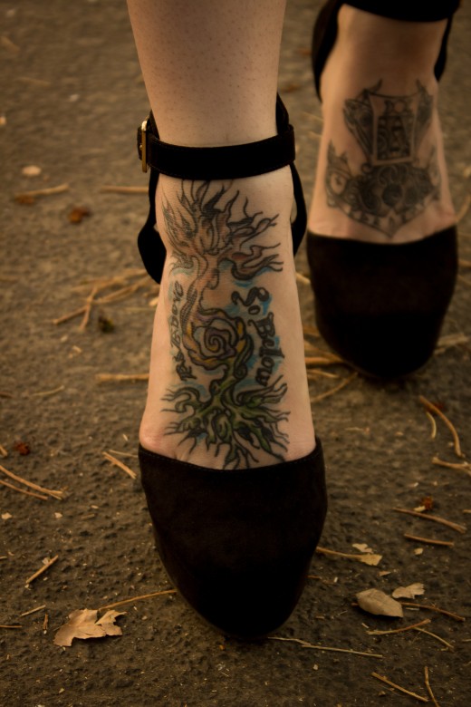 Classic Gothic Tree Tattoo On Girl Right Foot
