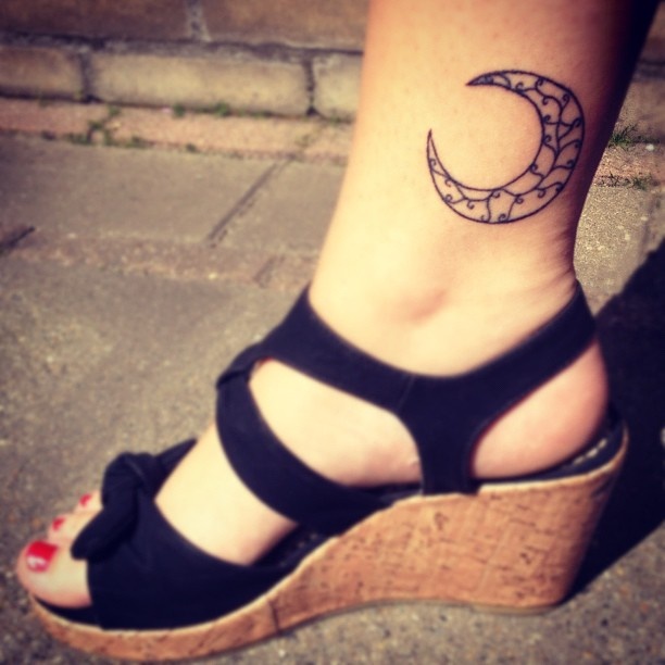Classic Half Moon Tattoo On Girl Inner Ankle