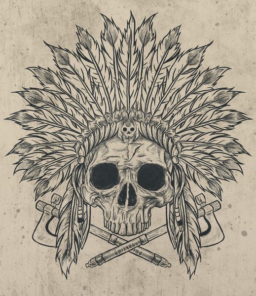 Classic Indian Chief Skull Head Tattoo Design By BLESS x SHAHMEN