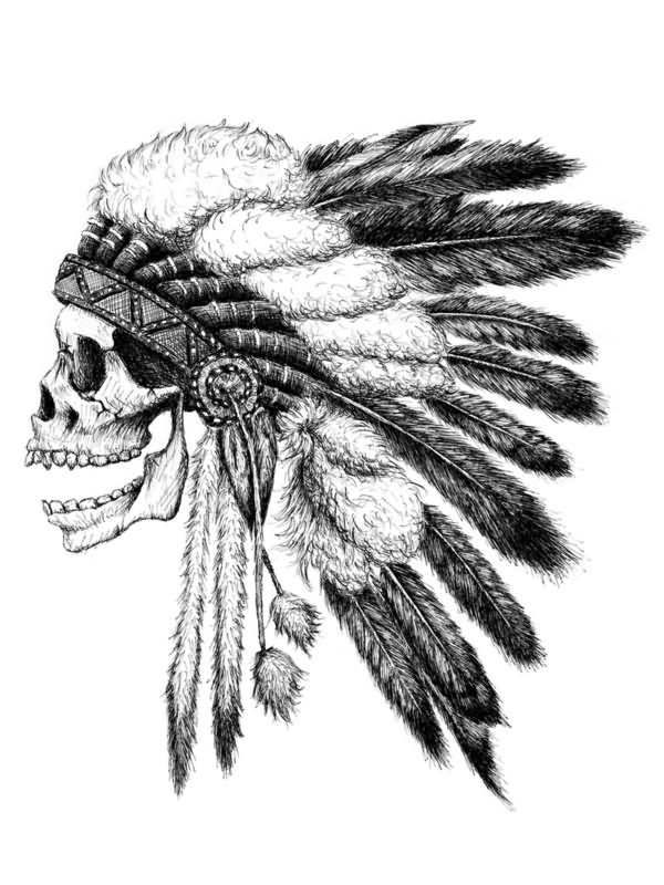 Classic Indian Chief Skull Head Tattoo Design By Motohiro NEZU