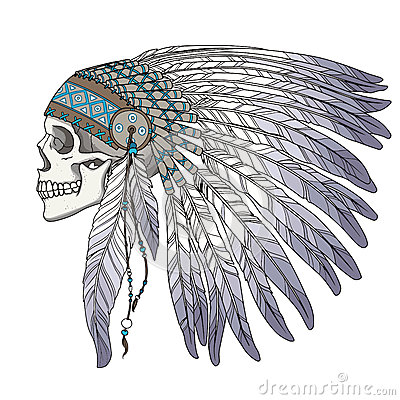 Classic Indian Chief Skull Head Tattoo Design