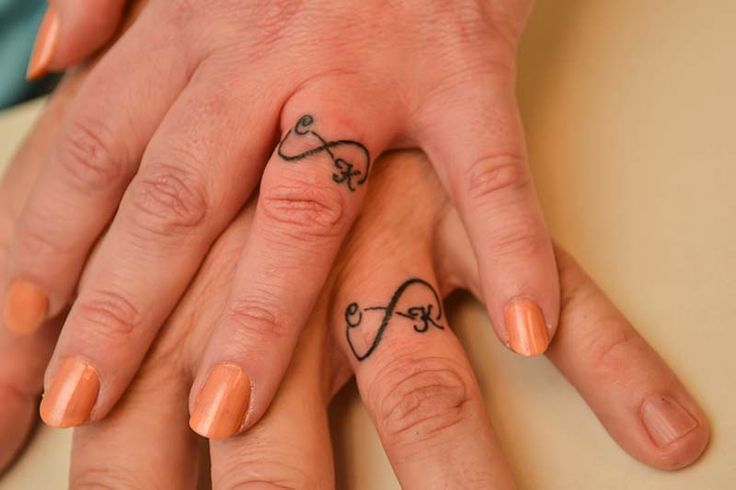 Classic Infinity Ring Tattoo On Couple Finger