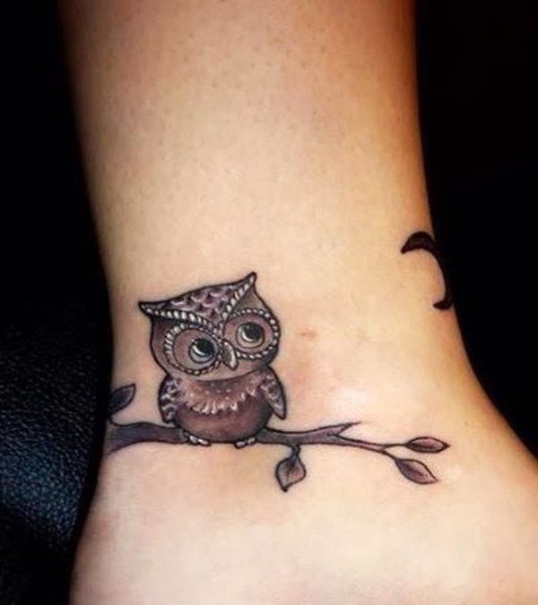 Classic Owl Tattoo Design For Ankle