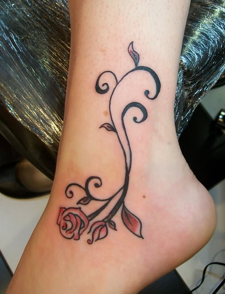 Classic Rose Tattoo On Ankle