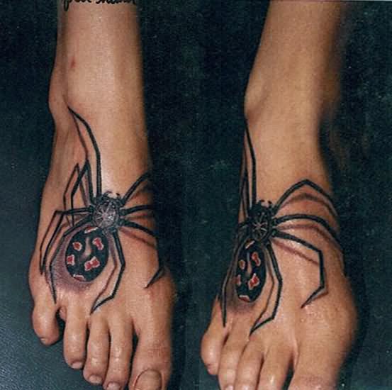 Classic Spider Tattoo On Foot