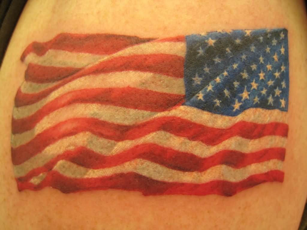 Classic USA Flag Tattoo Design For Shoulder