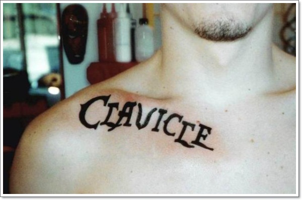 Clavicle Lettering Tattoo On Man Collar Bone