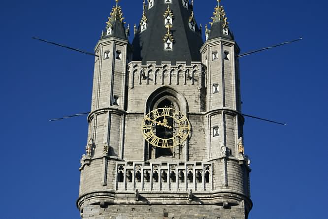Close Up Of The Lakenhalle Belfry Tower of Ghent
