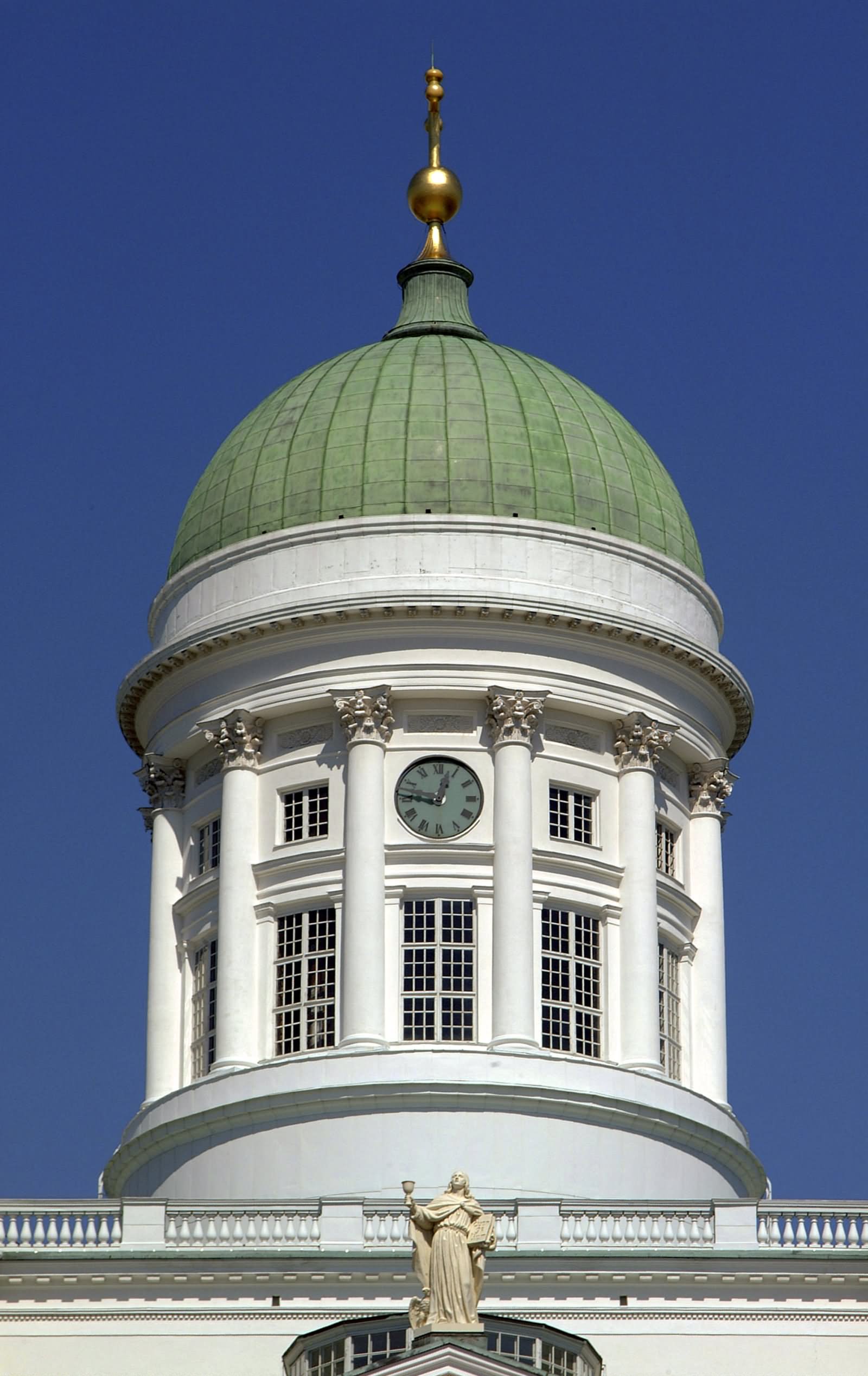 Closeup Of The Cupola Of Helsinki Cathedral In Finland