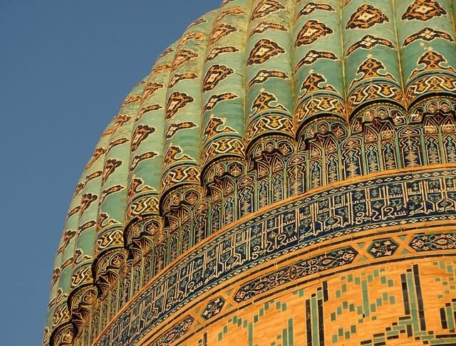 Closeup Of The Dome With Islamic Design Of Bibi Khanym Mosque