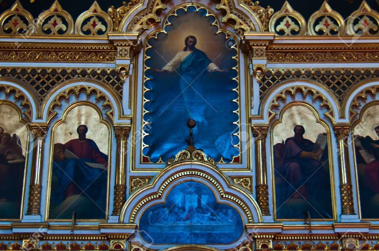 Closeup Of The Iconstasis Inside The Uspenski Cathedral