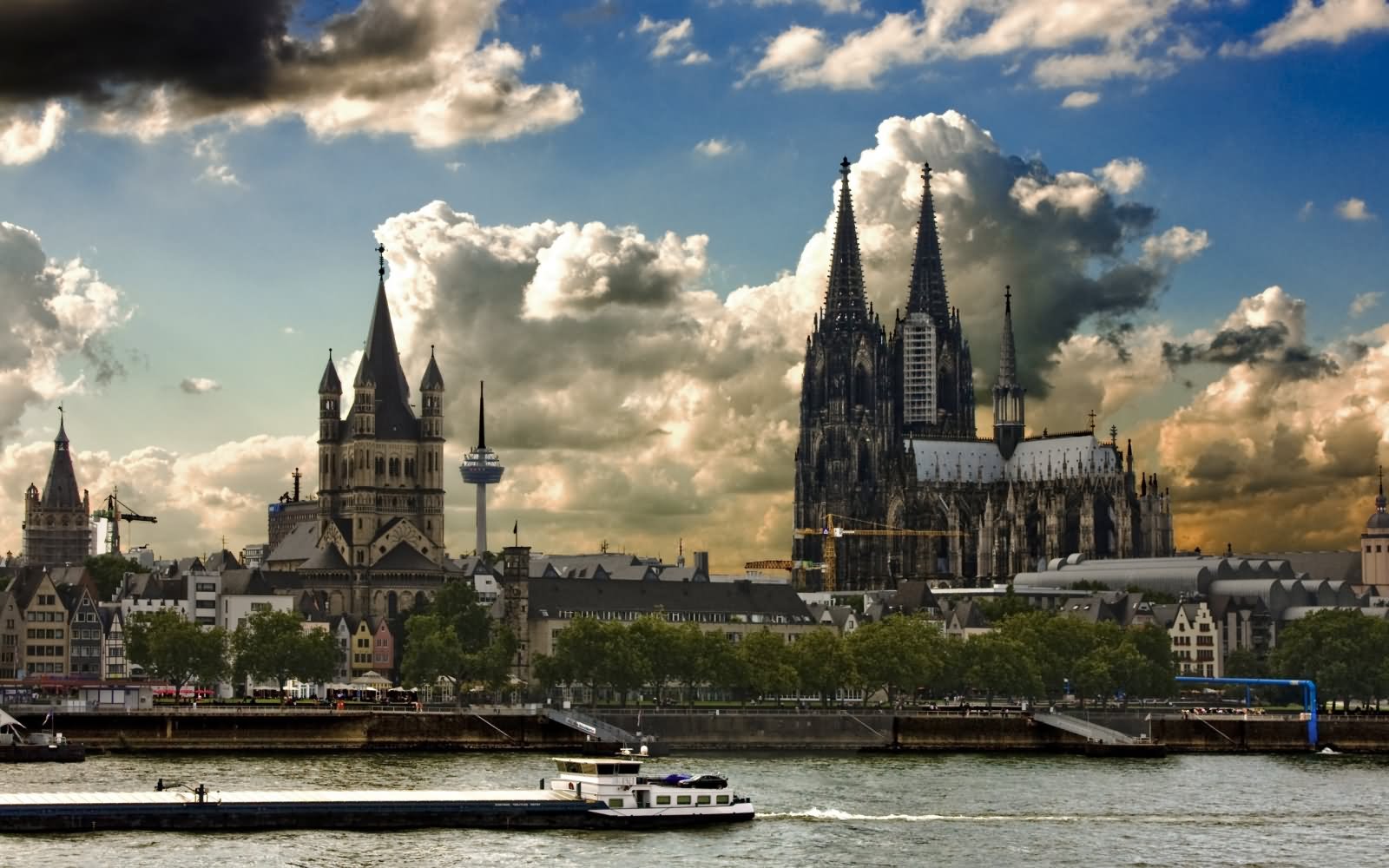 Cologne Cathedral In Cologne View Across The Rhine River