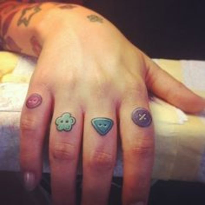Colored Knuckle Tattoos On Hands