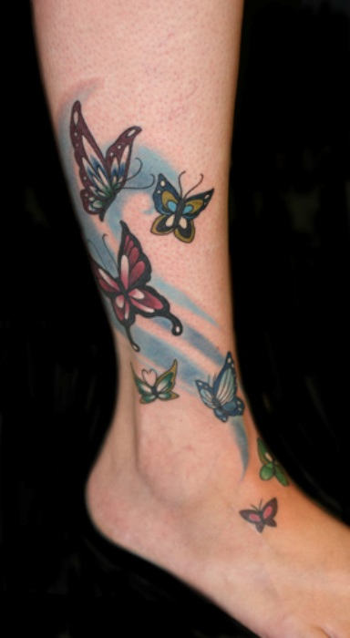 Colorful Butterflies Tattoo Design For Ankle